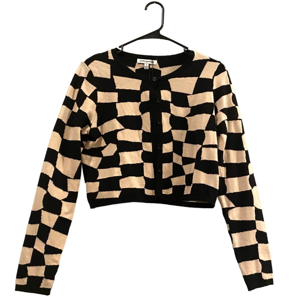 Pretty Garbage Geometric Affair Cardigan Black and White S